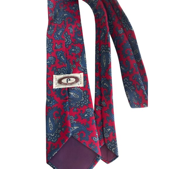 BURT PULTIZER Men's Vintage Blue Red Paisley Silk Tie - Picture 3 of 5